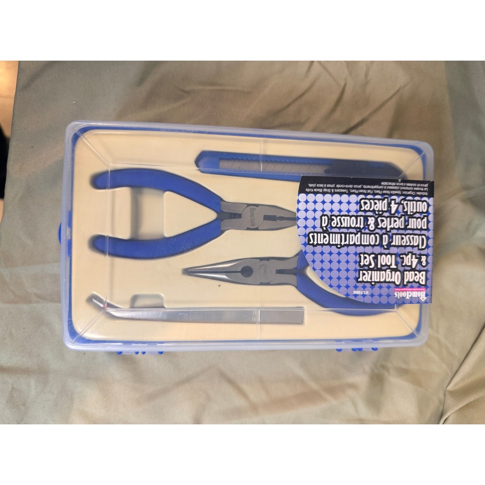 Hometools Bead Organizer 4pc Tool Set Jewelry Making Kit Pliers Tweezers H1-158M
